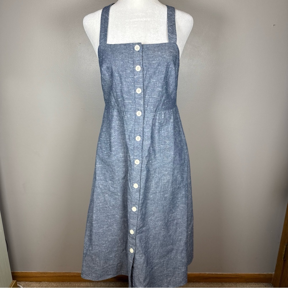 Madewell Chambray Button Front Cross Back Midi Dr… - image 2